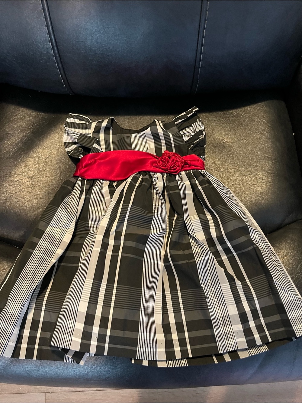 Cherokee Black & White Plaid Dress with Red Sash